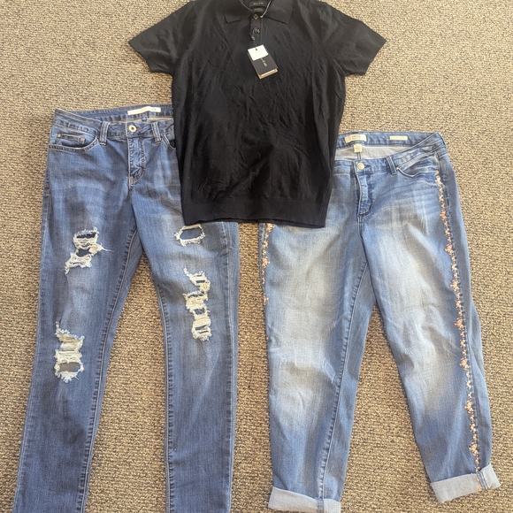 Women's Blue Distressed Jeans - Picture 1 of 10